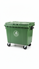 Trash Can, Outdoor, with Wheels and Cover, 1100L, Green